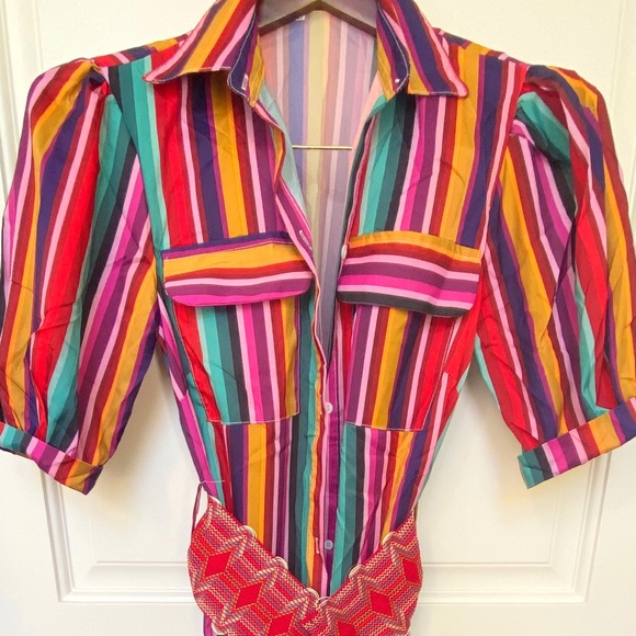 Striped Shirt Dress: Optional Belt Sz:XS - Picture 3 of 4